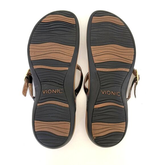 VIONIC KARINA Flip Flops Sandals Tortoise Look Brown Gold Ring SIZE 9 - Picture 7 of 7
